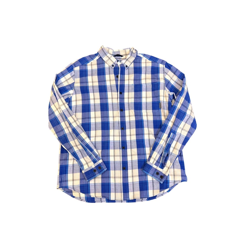 Columbia Mens Blue White Plaid Long Sleeve Button Down Shirt Large Regular Fit